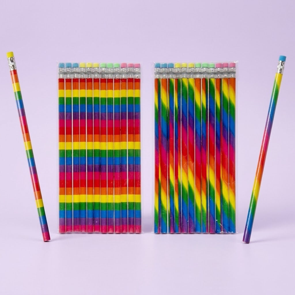 Rainbow Pencil with Eraser Top Party Favours - studio photo