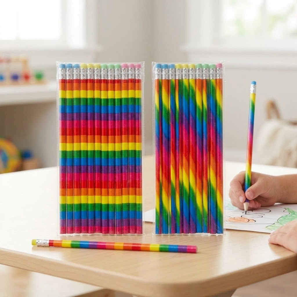 Rainbow Pencil with Eraser Top Party Favours - lifestyle photo