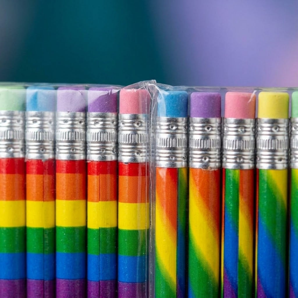 Rainbow Pencil with Eraser Top Party Favours - close-up