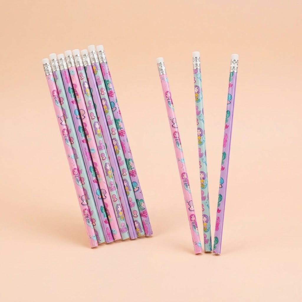 Mermaid Pencil with Eraser 18 cm Party Bag Filler - studio photo