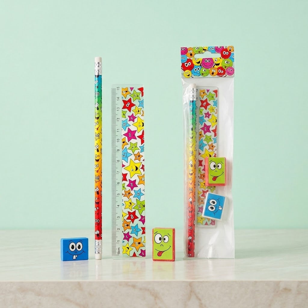 Smiley Face Stationery Set 4 Pieces Party Favours - studio photo
