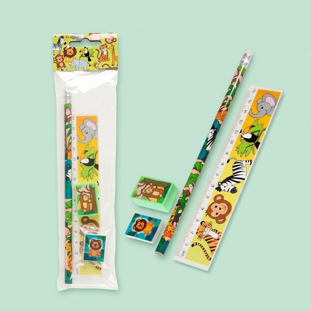 Jungle Animals Stationery Set 4 Pieces Party Favours - studio photo