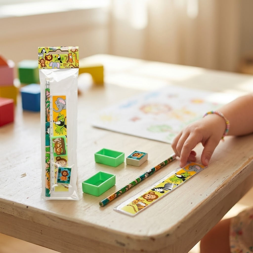 Jungle Animals Stationery Set 4 Pieces Party Favours - lifestyle photo