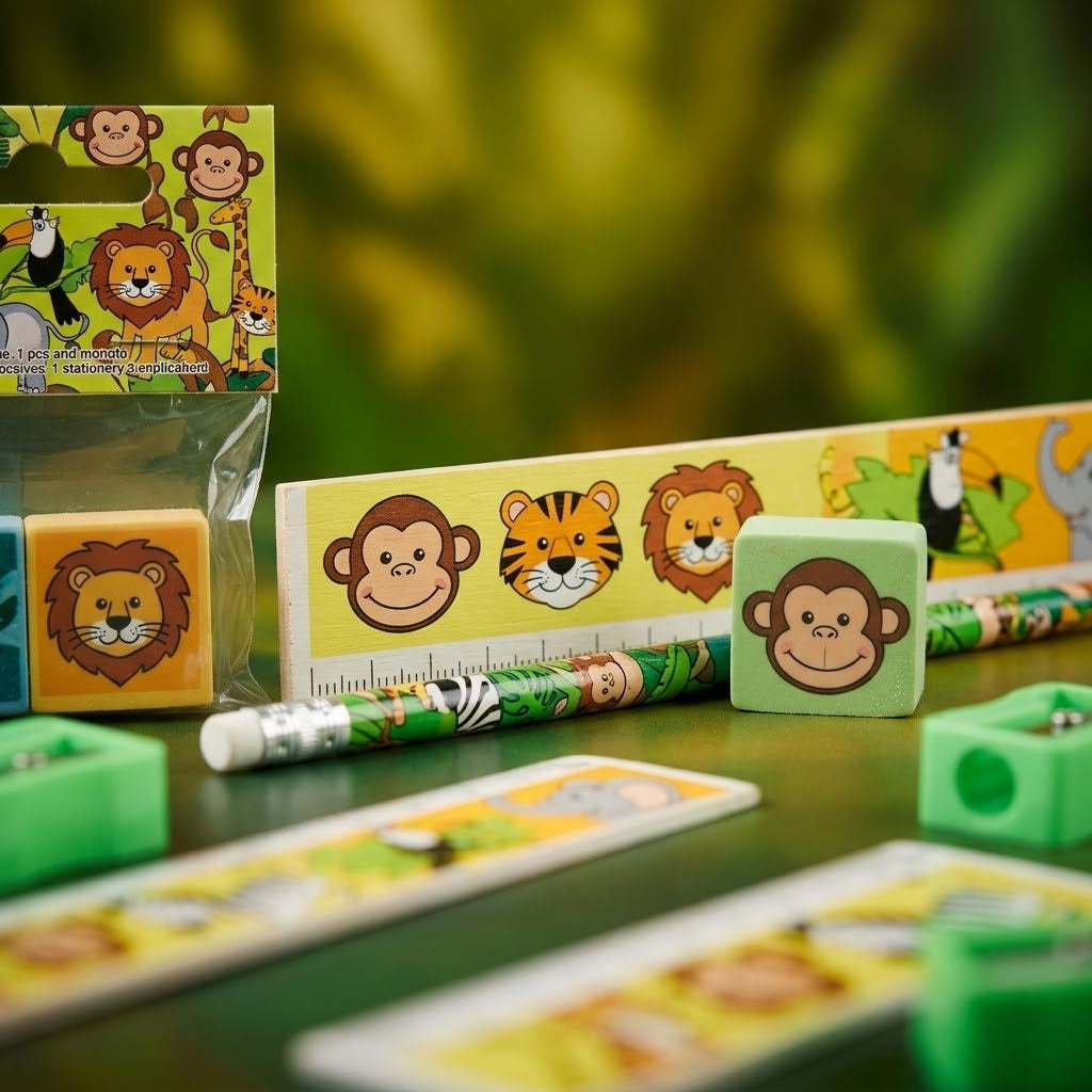 Jungle Animals Stationery Set 4 Pieces Party Favours - close-up