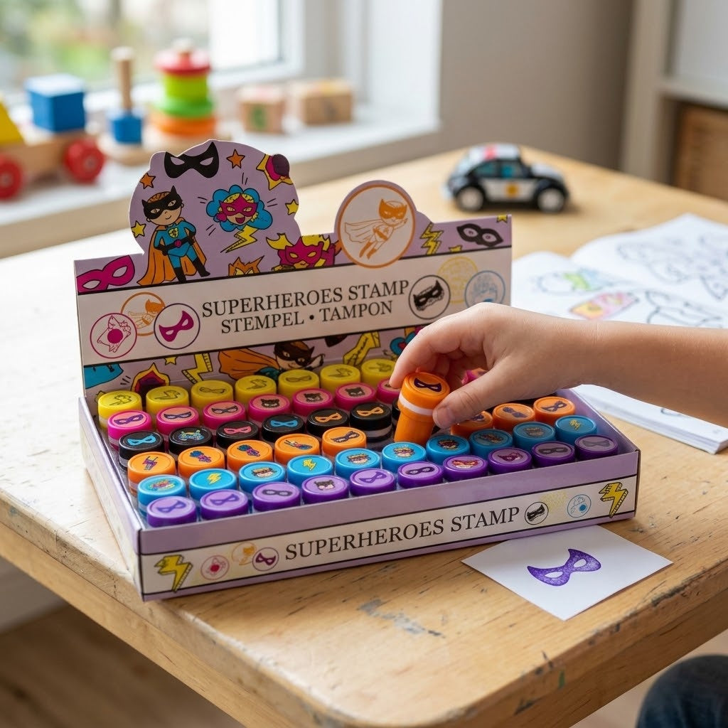 Superhero Stamp Kids Stamper Party Favours - lifestyle photo