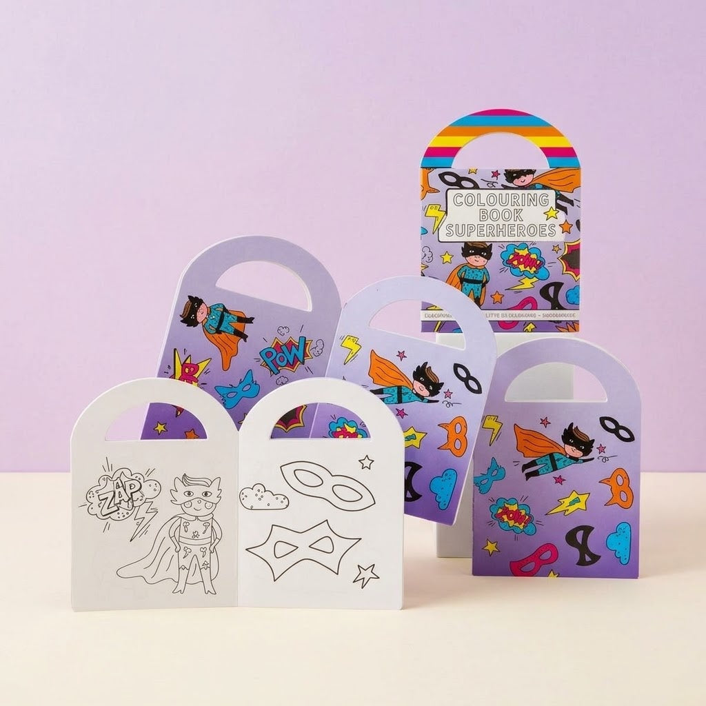 Superhero Colouring Book with Stickers 9.5 x 13 cm - studio photo