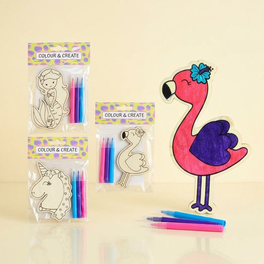 Colour Your Own Wooden Figure Unicorn Mermaid Flamingo - studio photo