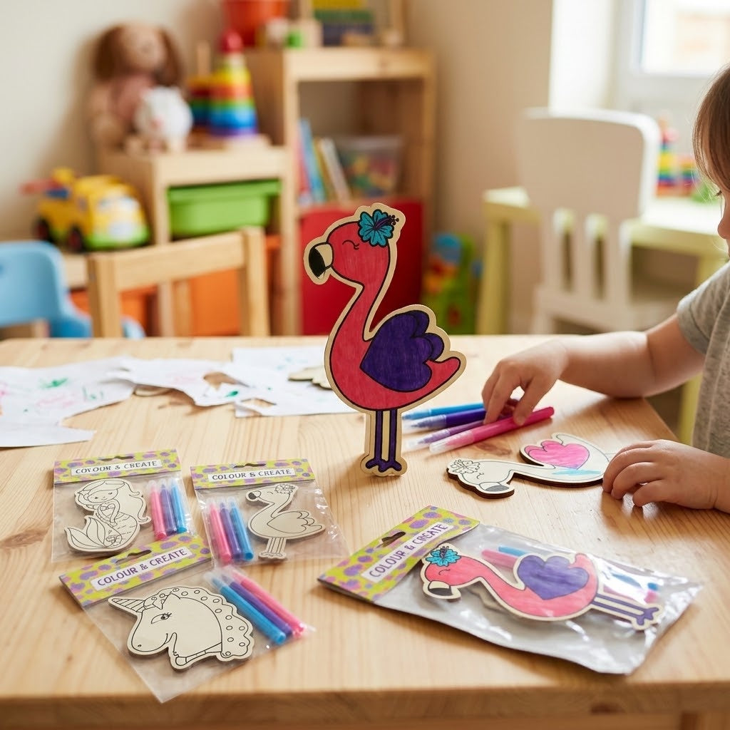 Colour Your Own Wooden Figure Unicorn Mermaid Flamingo - lifestyle photo