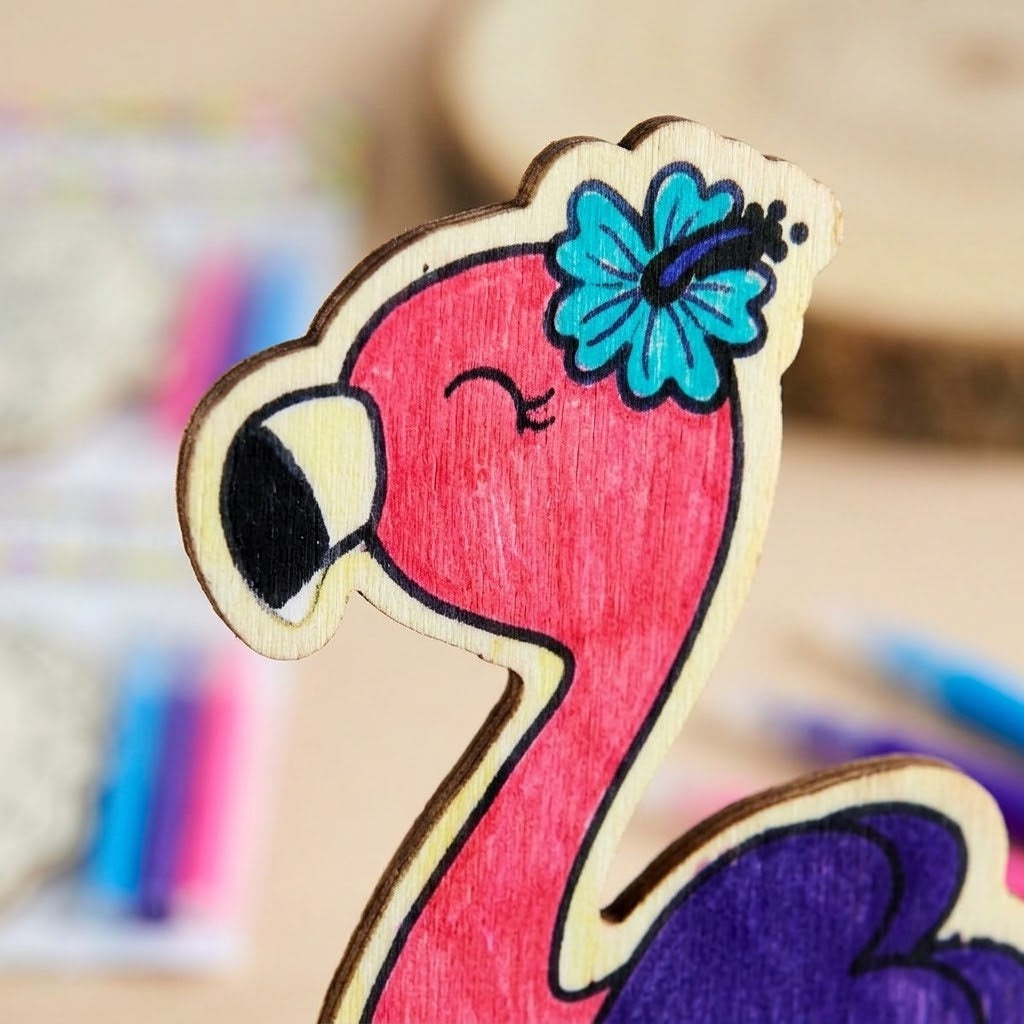 Colour Your Own Wooden Figure Unicorn Mermaid Flamingo - close-up