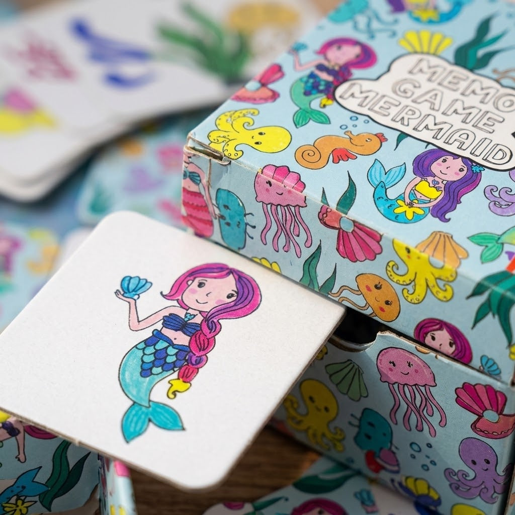 Mermaid Memory Game 28 Cards Mini Matching Pairs - close-up