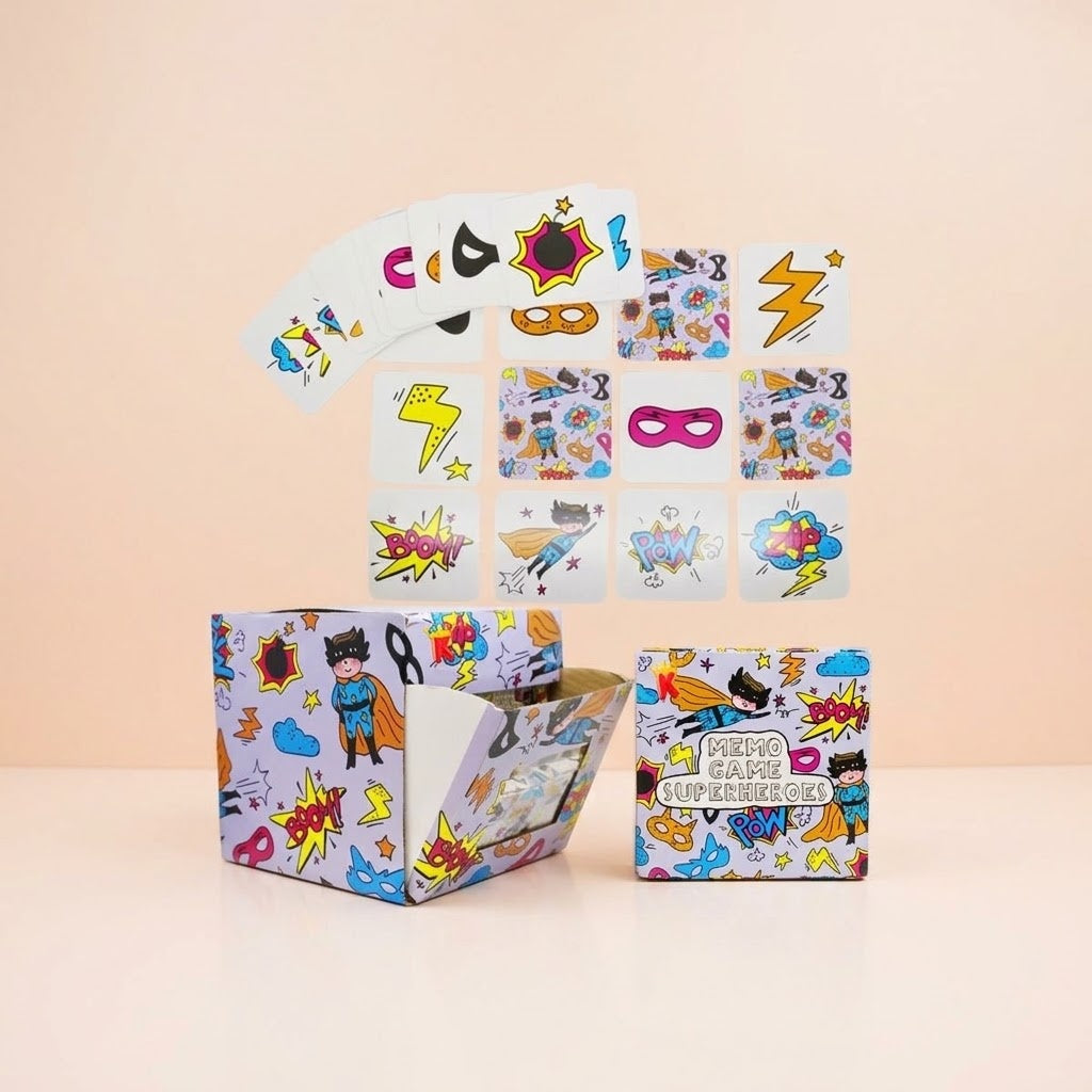 Superhero Memory Game 28 Cards Mini Matching Pairs - studio photo