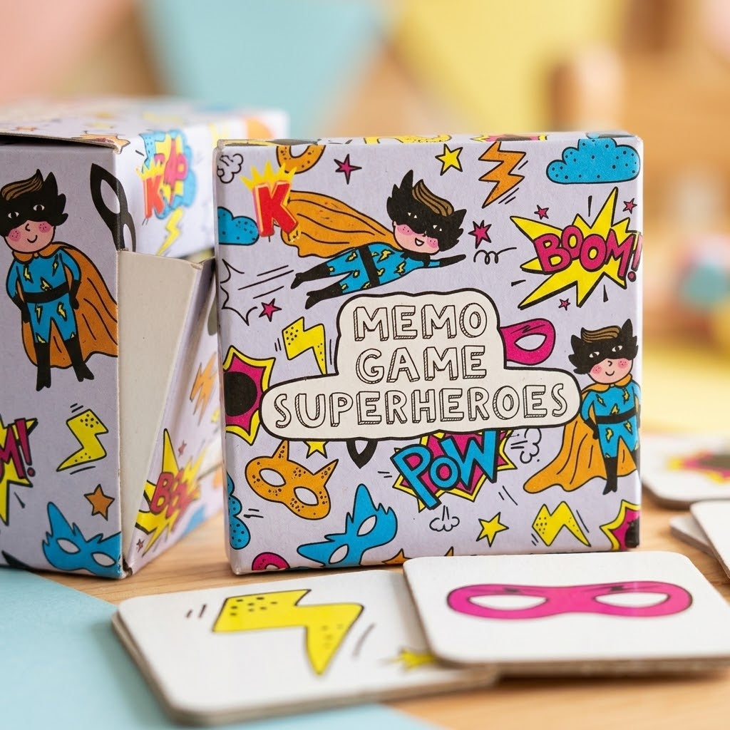 Superhero Memory Game 28 Cards Mini Matching Pairs - close-up