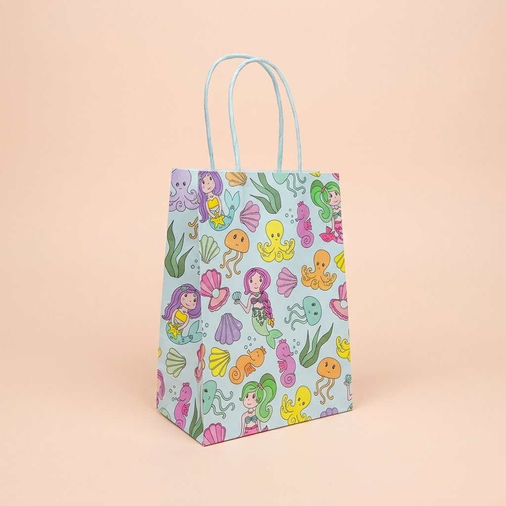 Mermaid Paper Party Bags with Handles 21 x 14 x 7 cm - studio photo