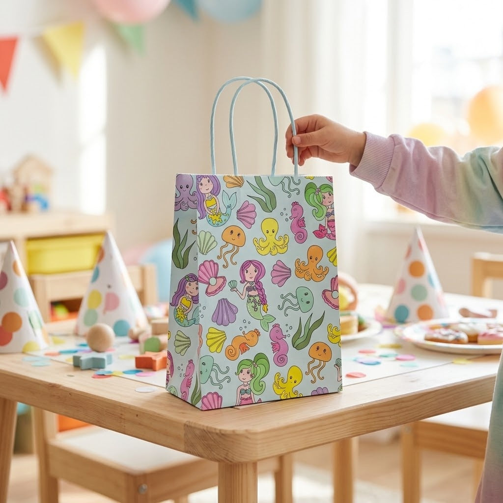 Mermaid Paper Party Bags with Handles 21 x 14 x 7 cm - lifestyle photo