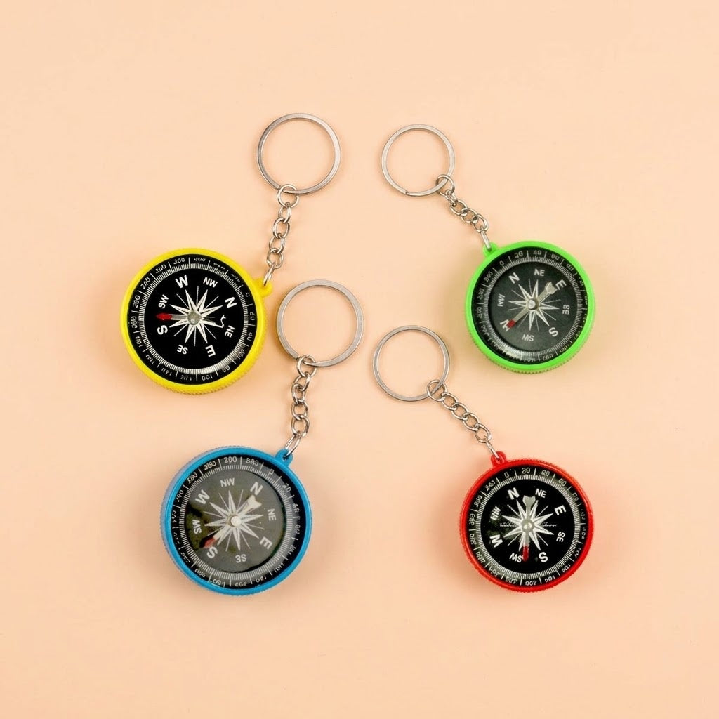 Compass Keychain 4.5 cm Colourful Key Ring - studio photo