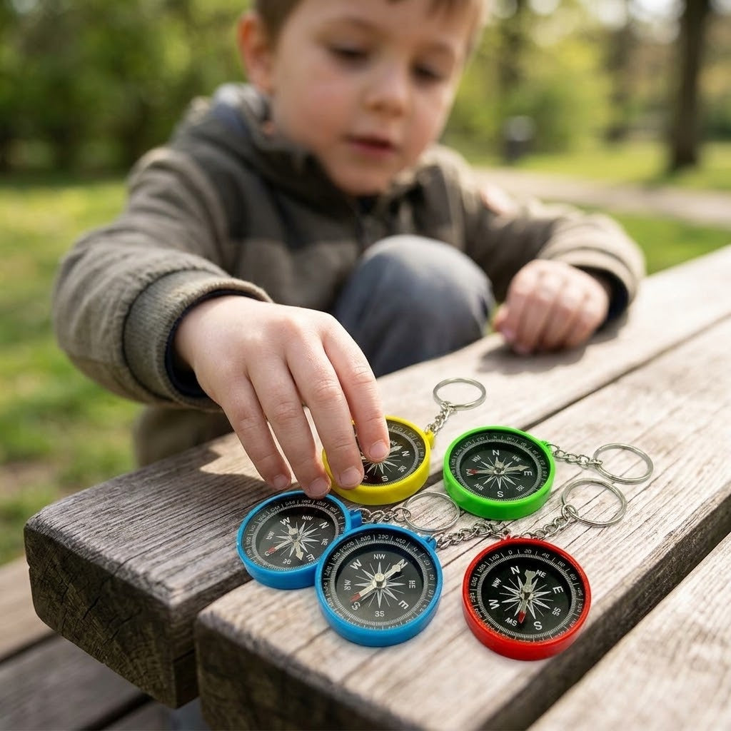 Compass Keychain 4.5 cm Colourful Key Ring - lifestyle photo