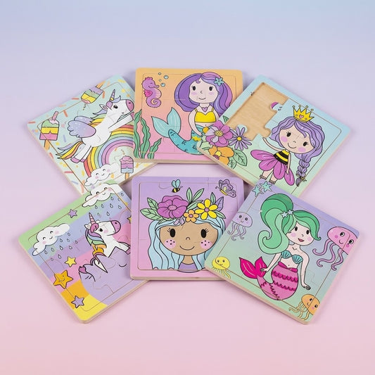 Wooden Jigsaw Puzzle 9 Pieces 15 x 15 cm for Girls - studio photo