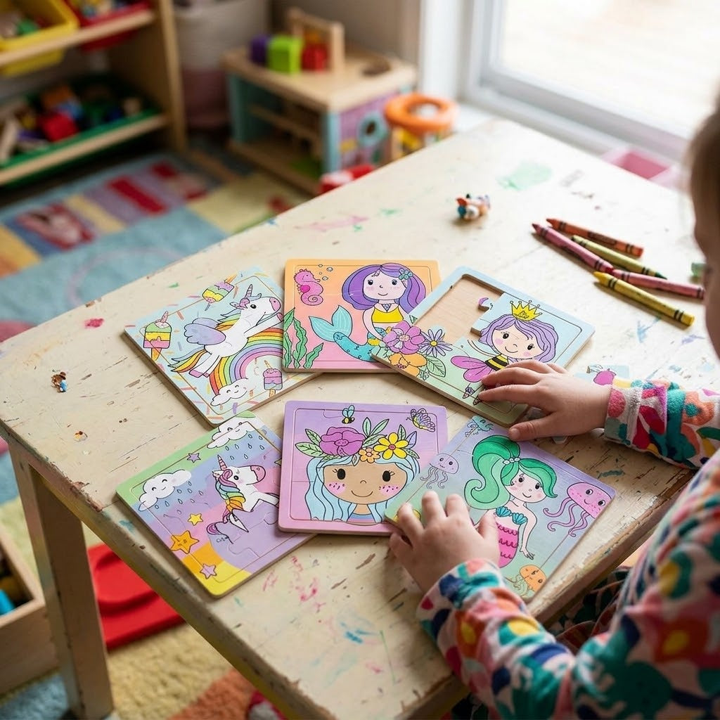 Wooden Jigsaw Puzzle 9 Pieces 15 x 15 cm for Girls - lifestyle photo