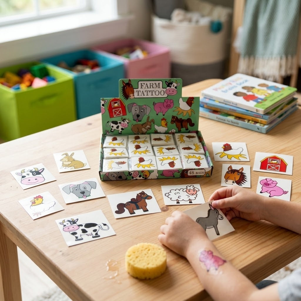 Farm Animal Temporary Tattoos Pack of 12 - lifestyle photo