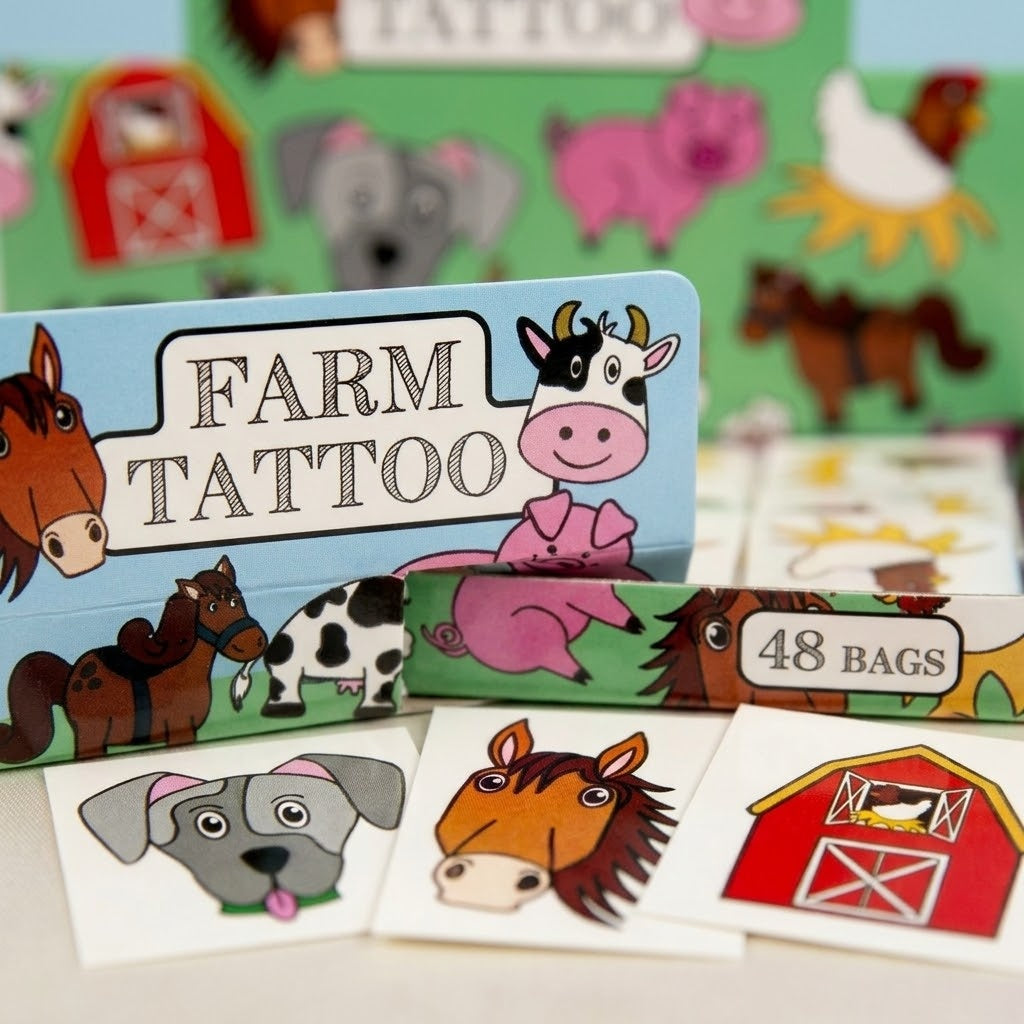 Farm Animal Temporary Tattoos Pack of 12 - close-up