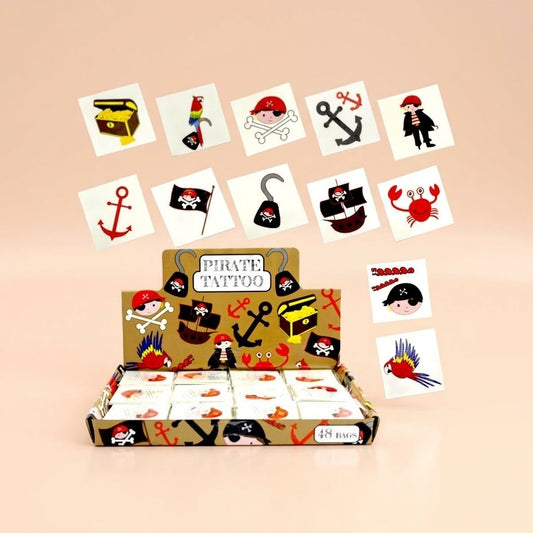 Pirate Temporary Tattoos Pack of 12 Party Favours - studio photo
