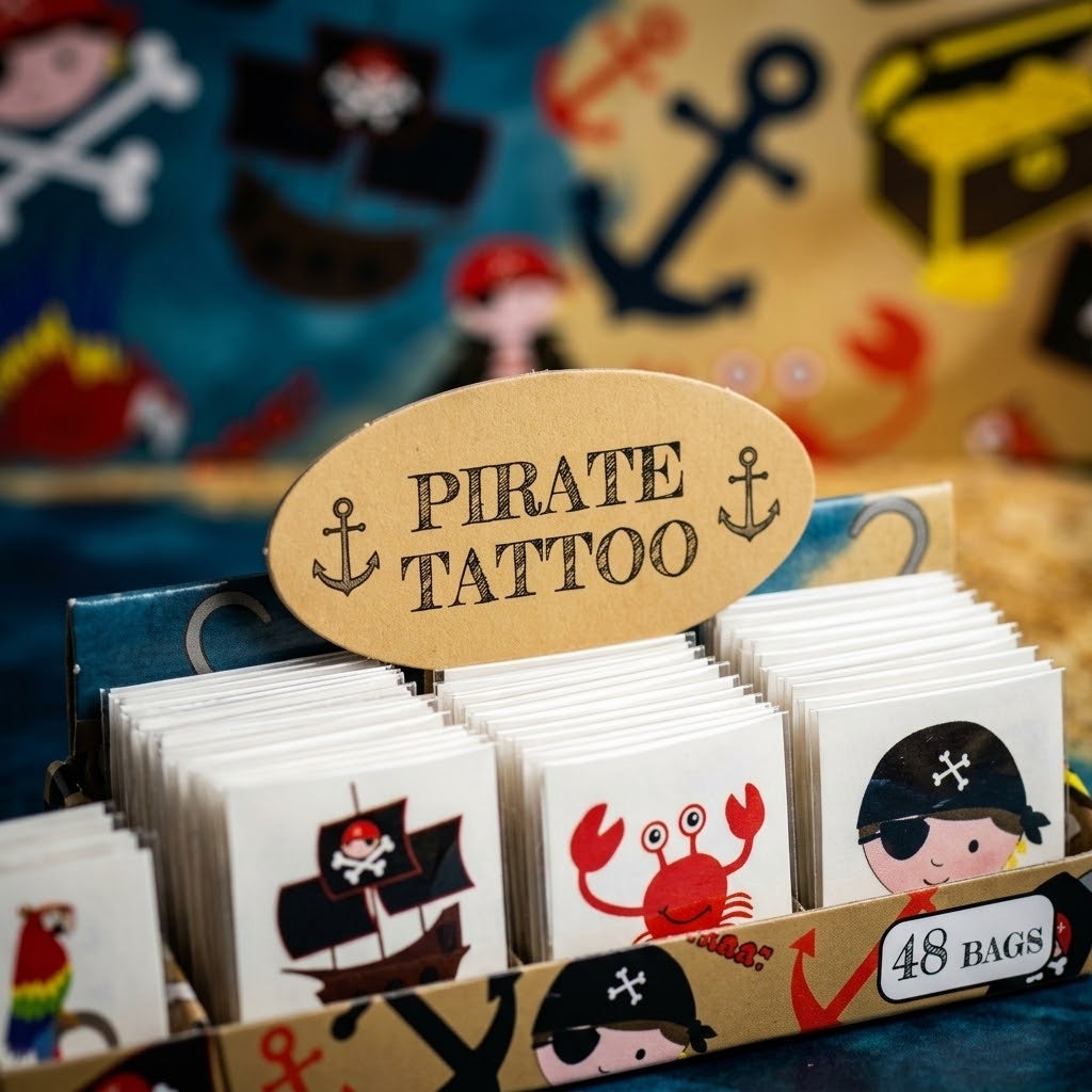 Pirate Temporary Tattoos Pack of 12 Party Favours - close-up