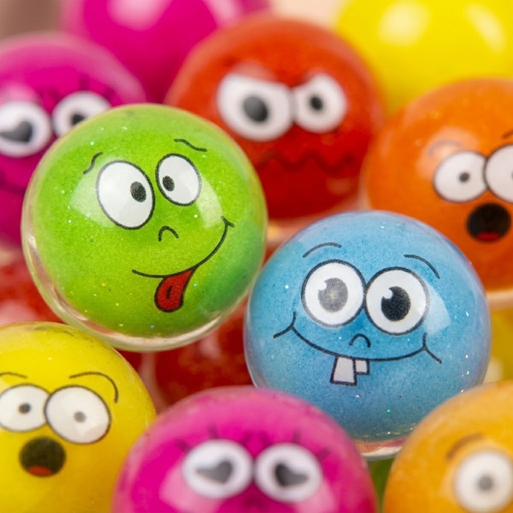 Funny Emoji Face Bouncy Ball Super Ball 30 mm - close-up