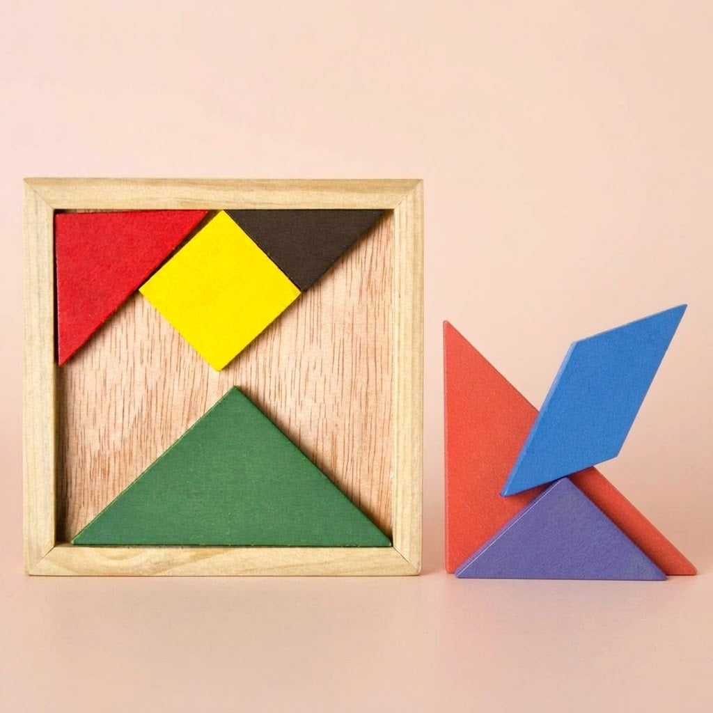 Wooden Tangram Puzzle 12 x 12 cm 7 Shapes - studio photo