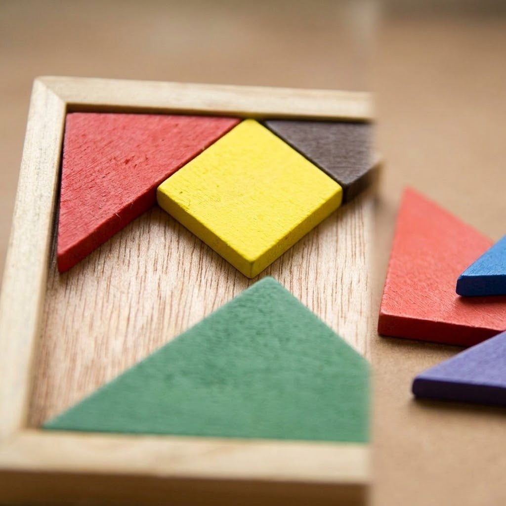 Wooden Tangram Puzzle 12 x 12 cm 7 Shapes - close-up