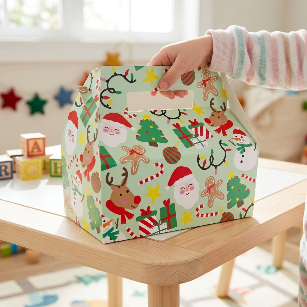 Christmas Cardboard Lunch Box Large Kids Meal Box - lifestyle photo