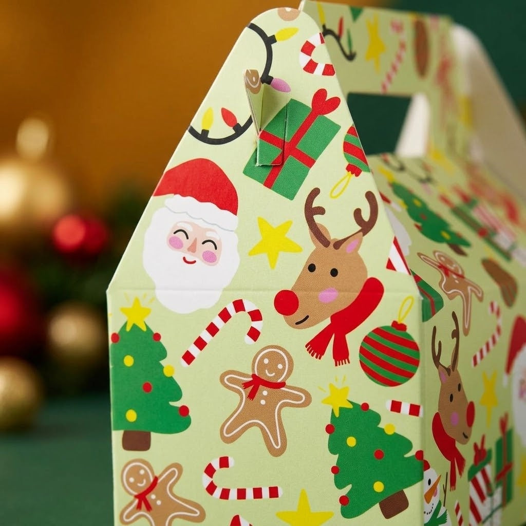 Christmas Cardboard Lunch Box Large Kids Meal Box - close-up