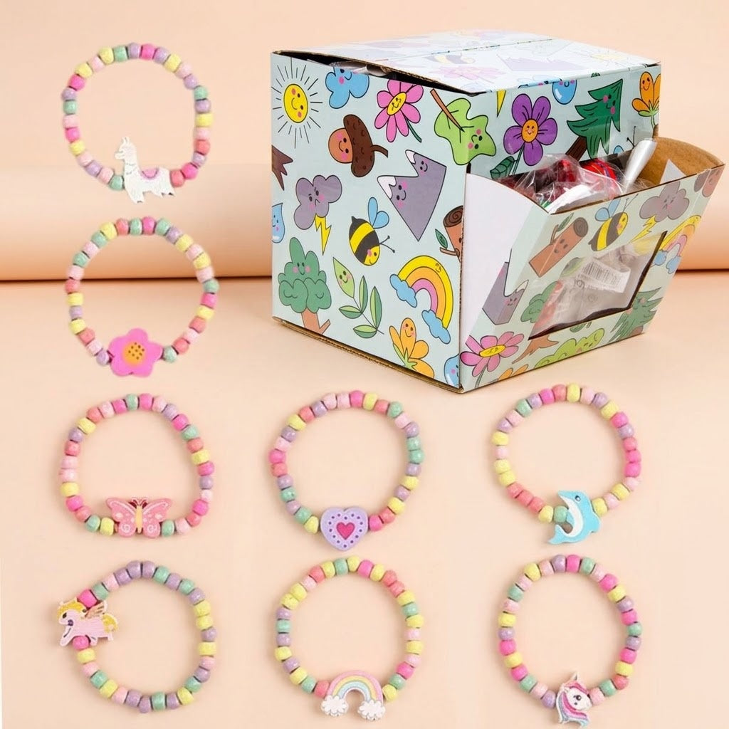 Wooden Bead Bracelet with Wooden Figurine Charm - studio photo