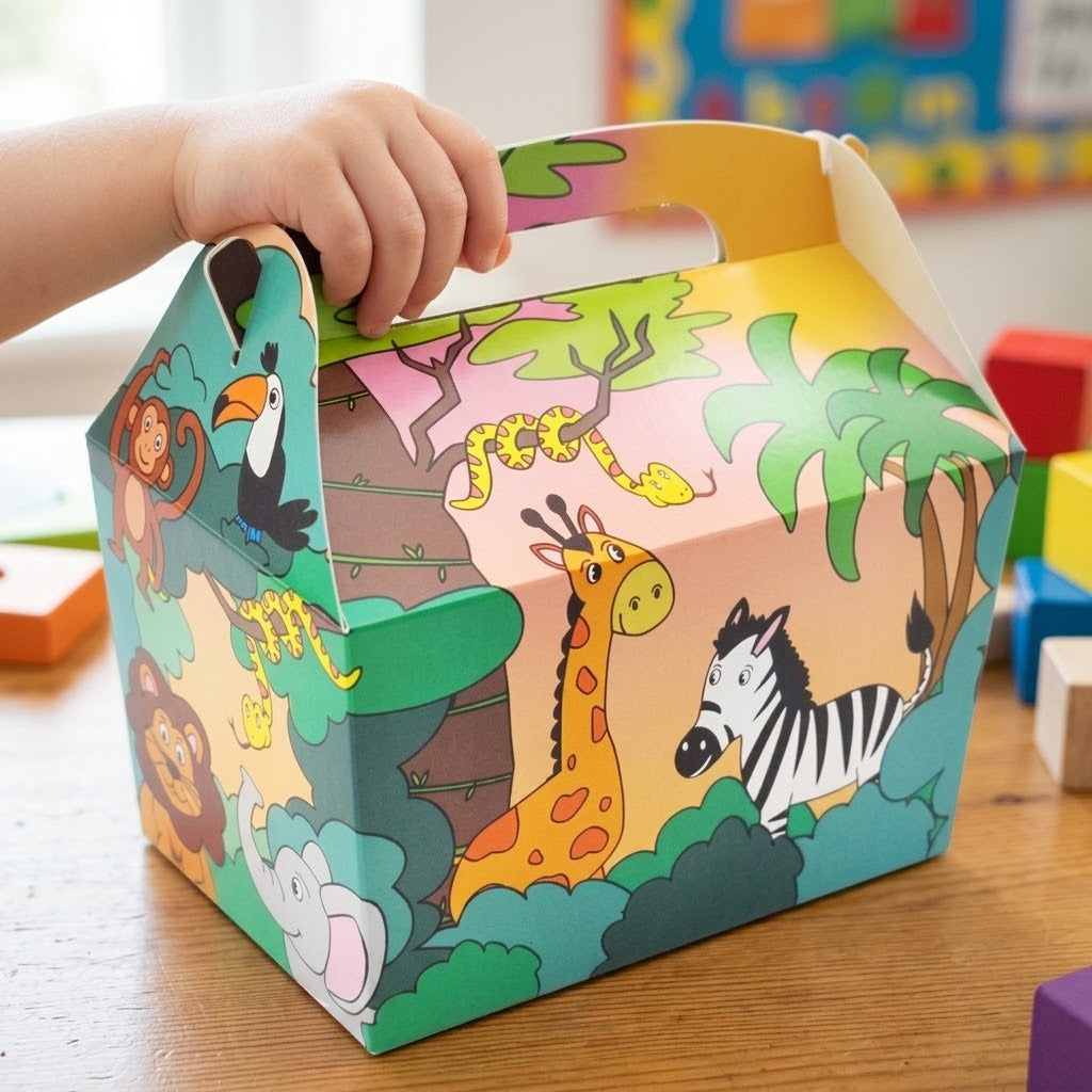 Jungle Animal Cardboard Lunch Box, Large - lifestyle photo