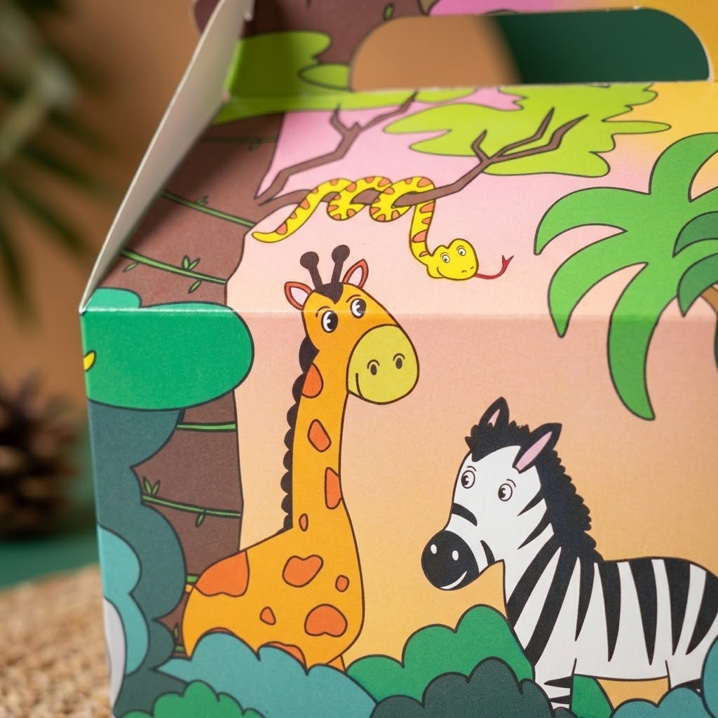 Jungle Animal Cardboard Lunch Box, Large - close-up