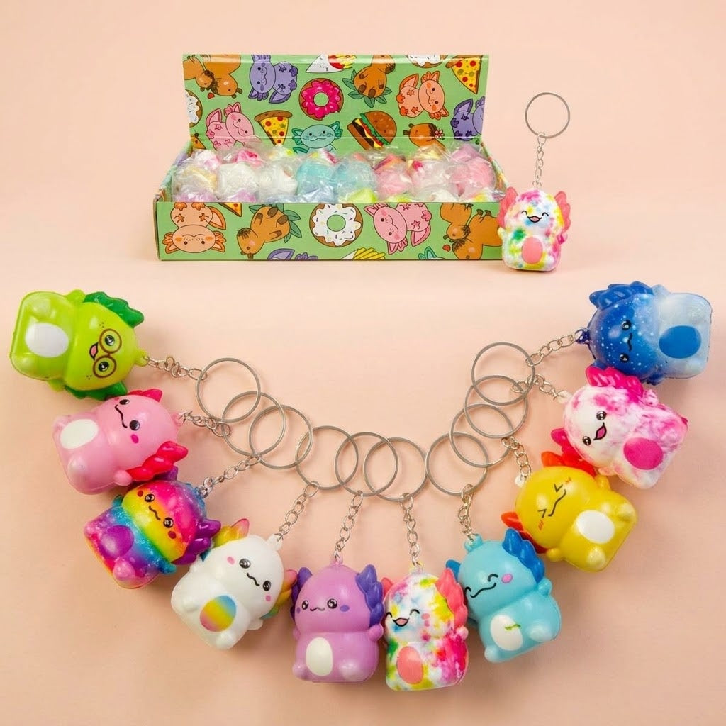 Squishy Axolotl Keychain Foam Stress Toy Keyring - studio photo