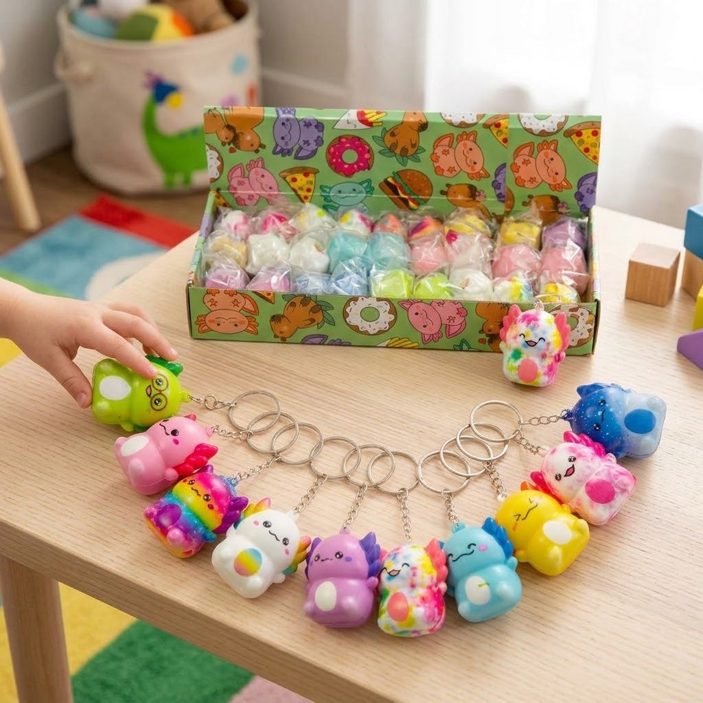 Squishy Axolotl Keychain Foam Stress Toy Keyring - lifestyle photo