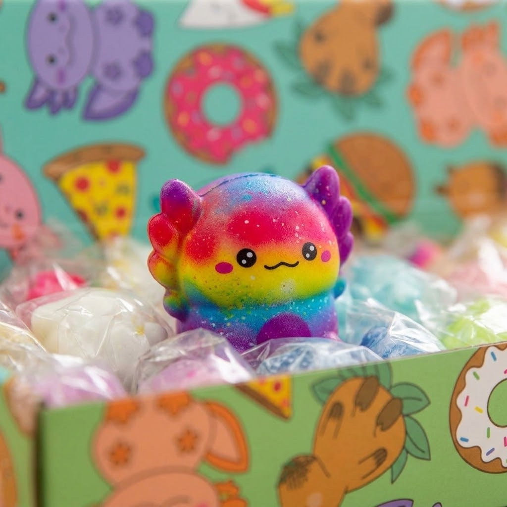 Squishy Axolotl Keychain Foam Stress Toy Keyring - close-up