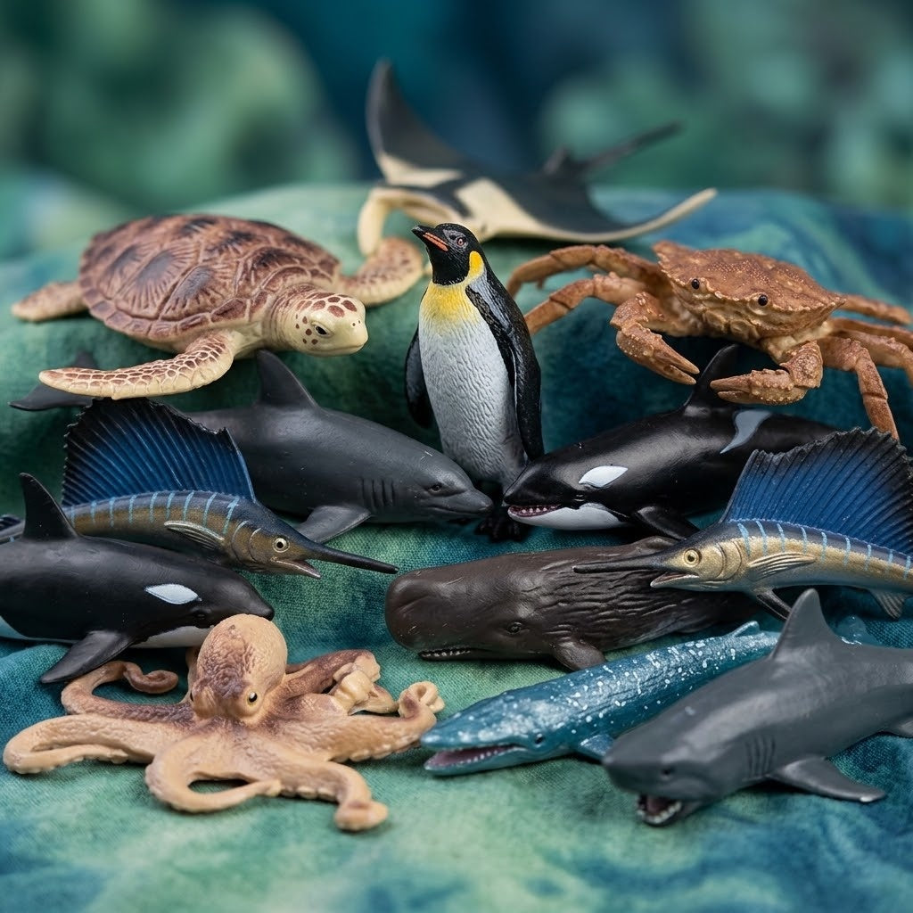 Realistic Sea Animal Figure with Collector Card - close-up