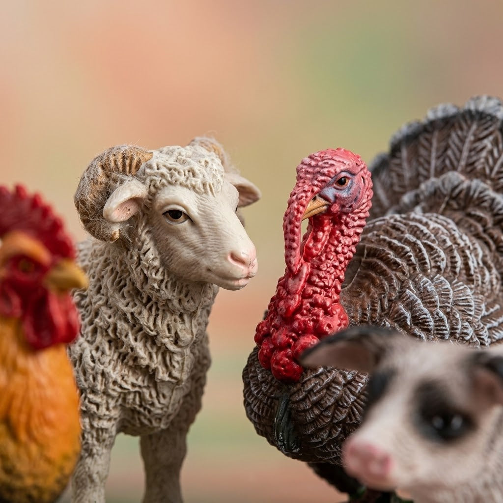 Realistic Farm Animal Figure with Collector Card - close-up