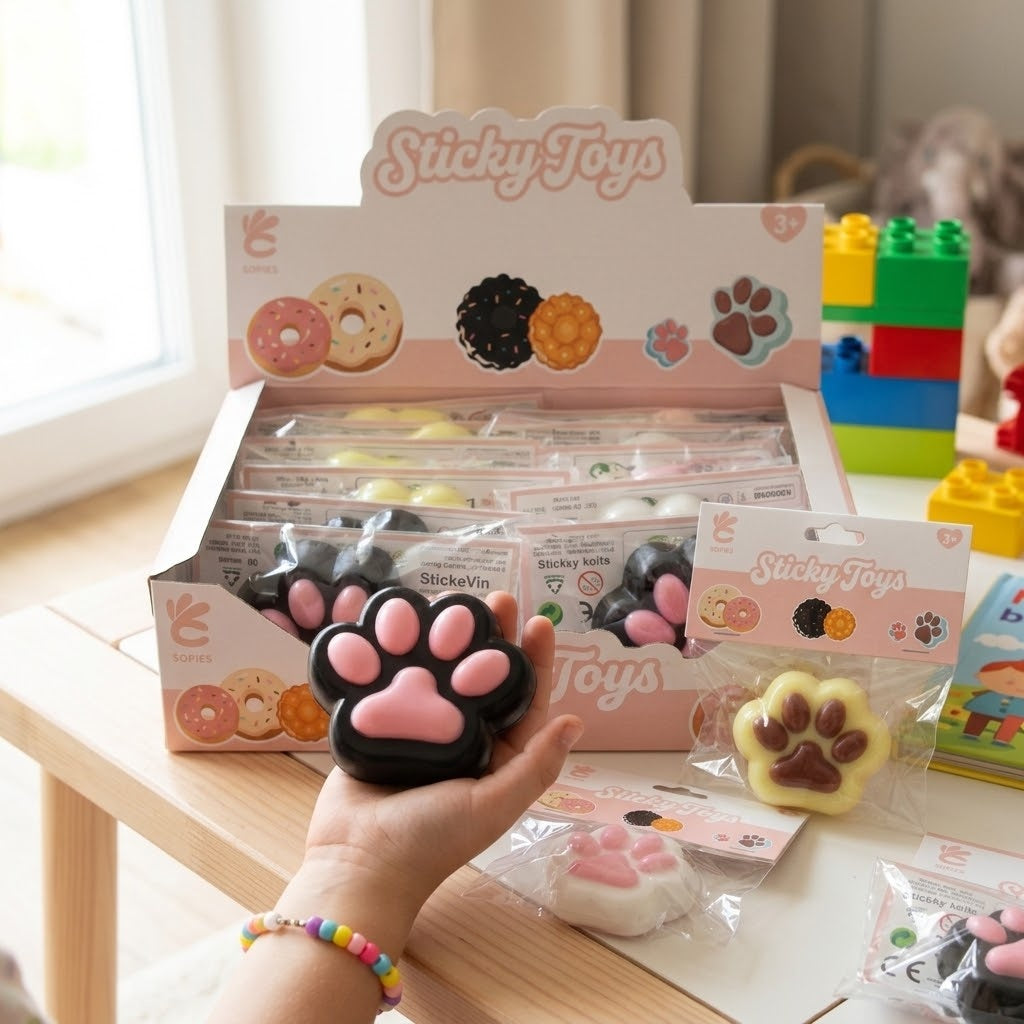 Kawaii Cat Paw Squishy Sticky Stress Toy - lifestyle photo