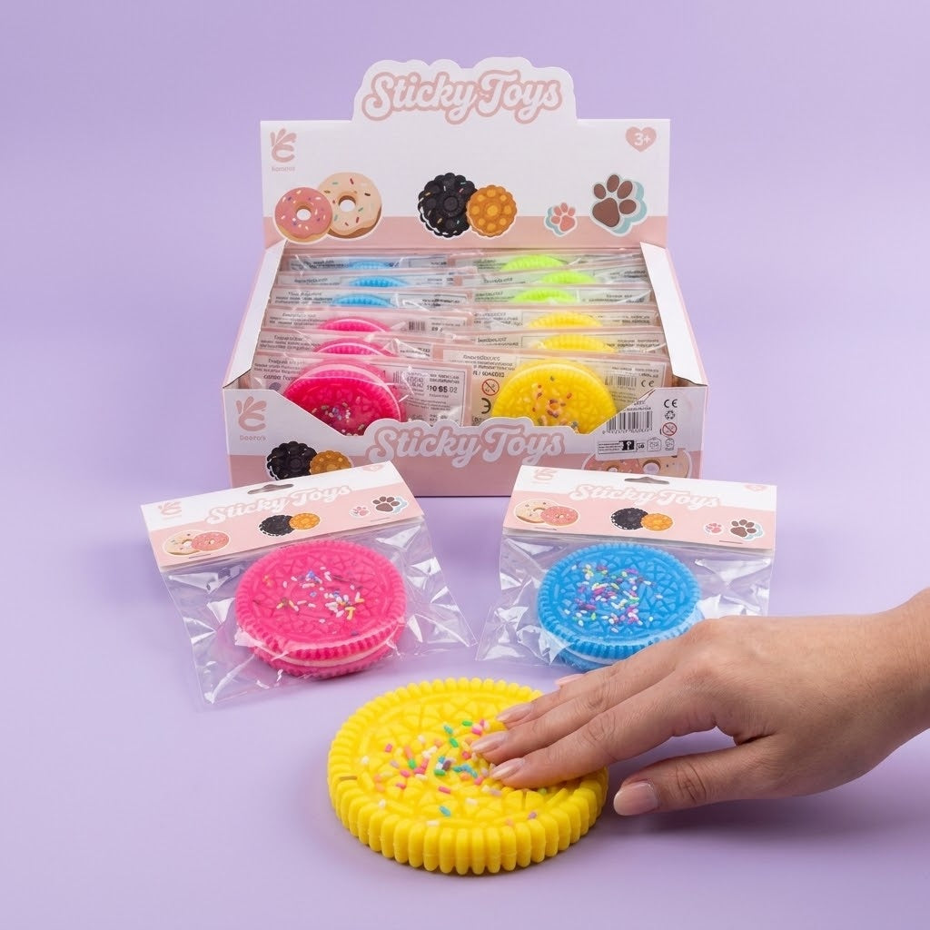 Cookie Squishy Sticky Stress Toy, Ø 6.5 cm - studio photo