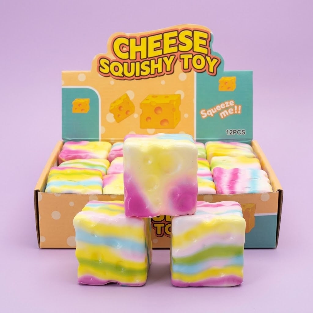 Rainbow Cheese Squishy Stress Toy, 5 cm - studio photo