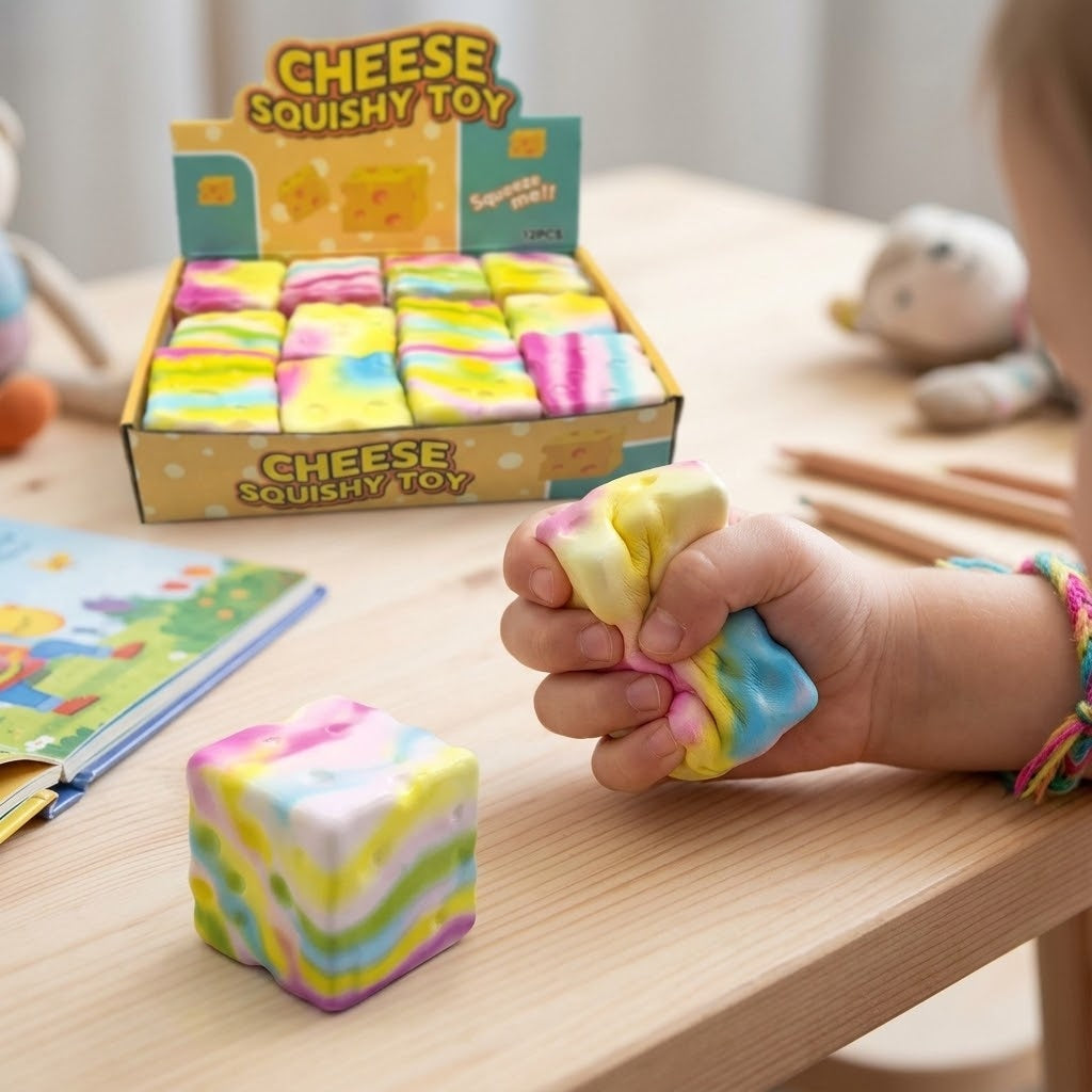 Rainbow Cheese Squishy Stress Toy, 5 cm - lifestyle photo