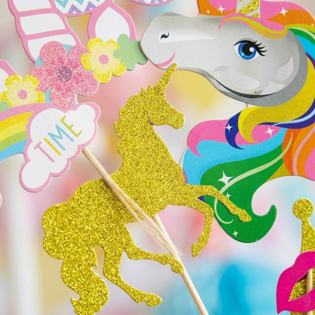 Unicorn Photo Booth Props on Sticks for Parties - close-up