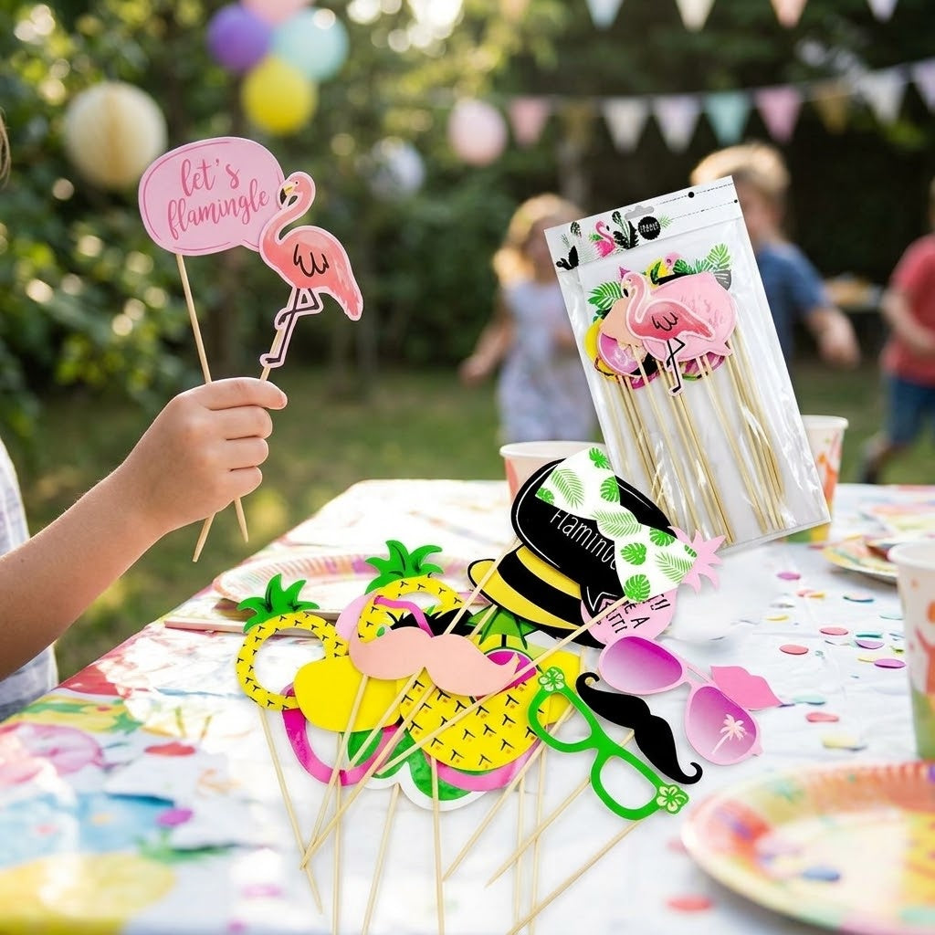 Hawaiian Photo Booth Props on Sticks Party Pack - lifestyle photo
