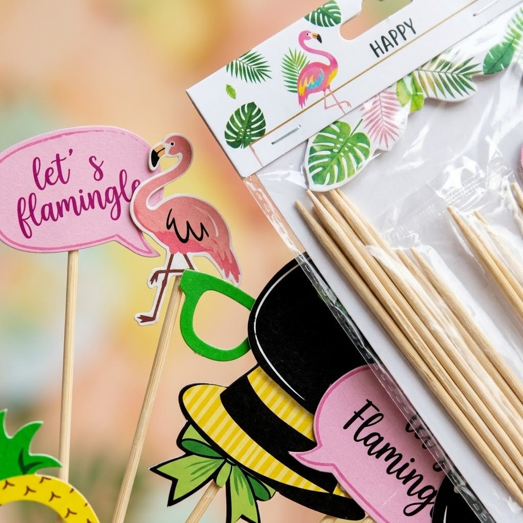 Hawaiian Photo Booth Props on Sticks Party Pack - close-up