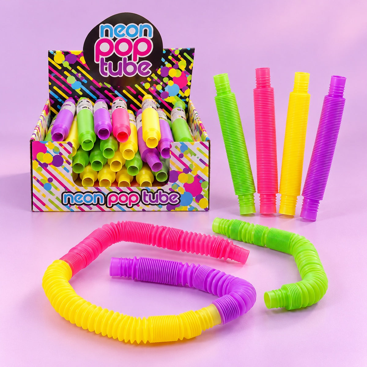 Neon Pop Tube Stretchy Sensory Fidget Toy - studio photo
