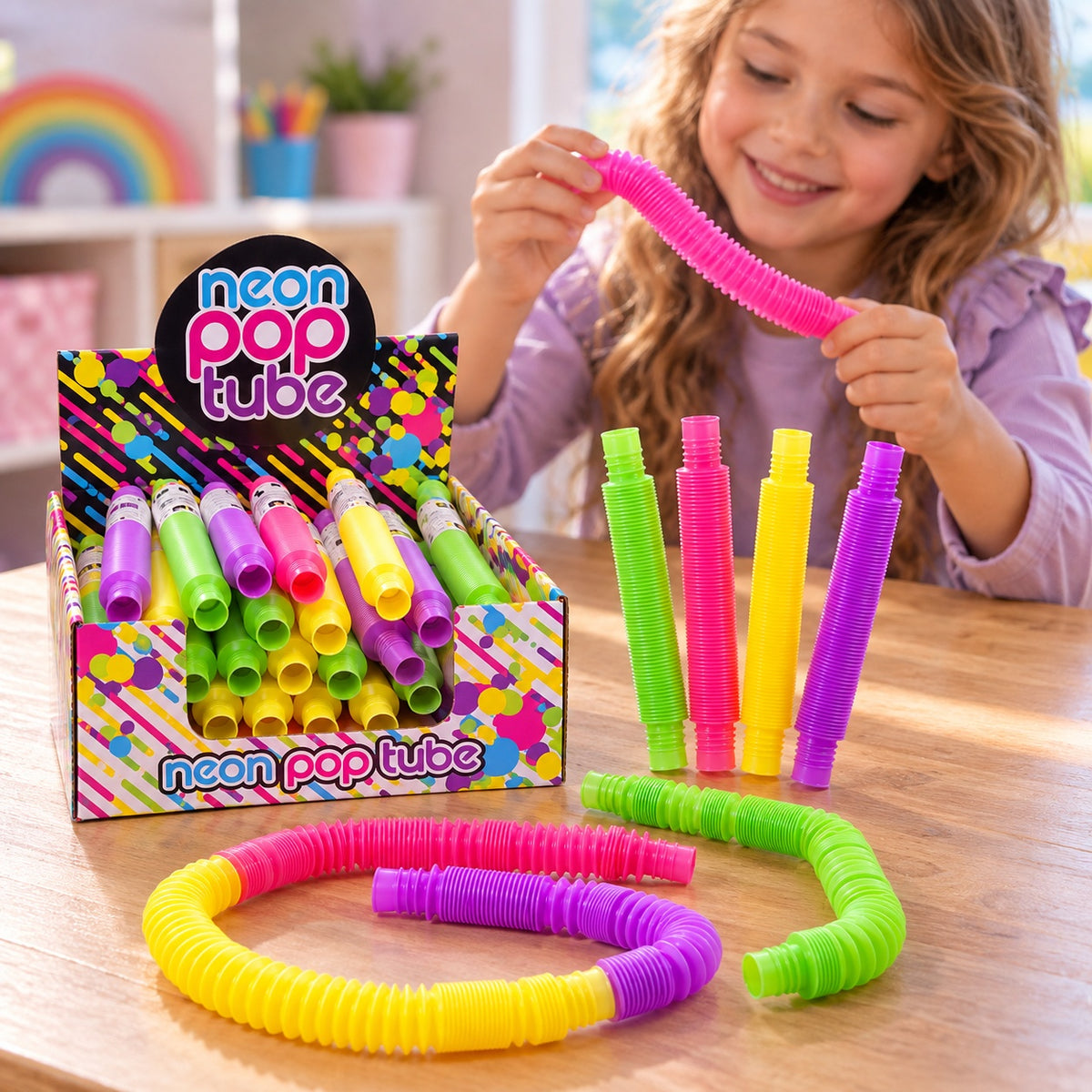 Neon Pop Tube Stretchy Sensory Fidget Toy - lifestyle photo