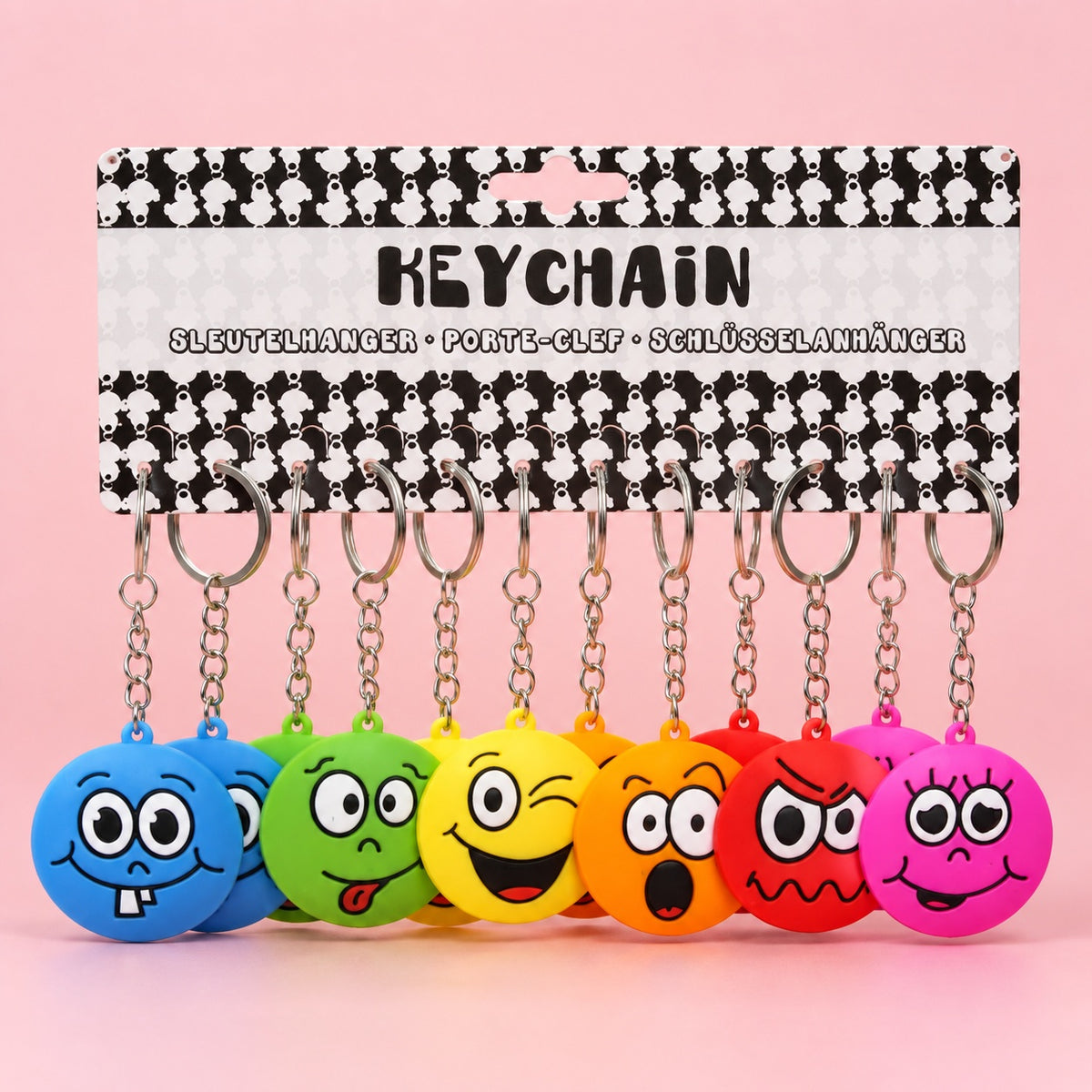 Funny Emotion Face Keychain 4.5 cm Emoji Key Ring - studio photo
