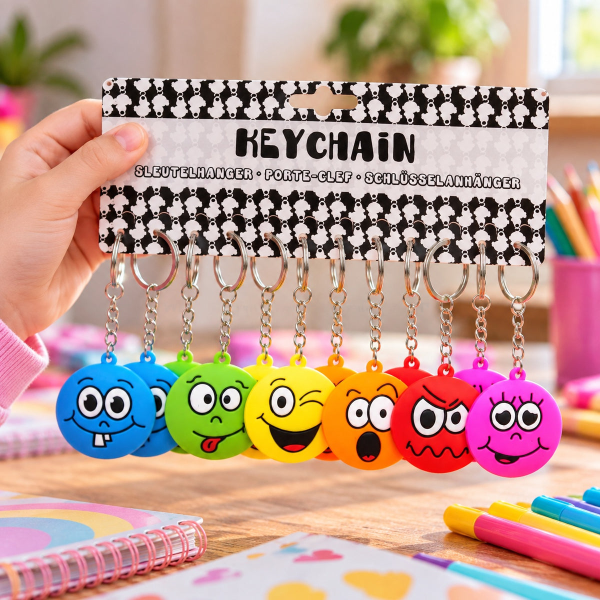 Funny Emotion Face Keychain 4.5 cm Emoji Key Ring - lifestyle photo